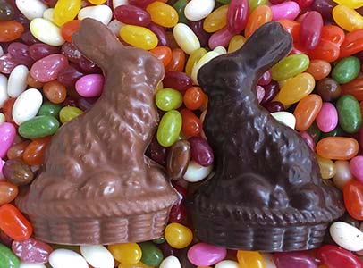 chocolate Easter bunnies in a basket