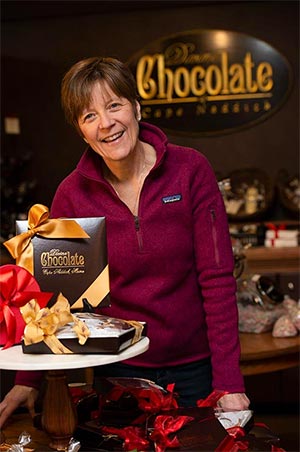 Chocolatier, Sandra Freeman in her retail shop, Divine Chocolate, Cape Neddick, Maine